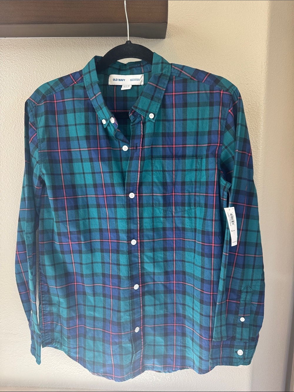 Old Navy Teal and Navy Plaid Button-Down Shirt